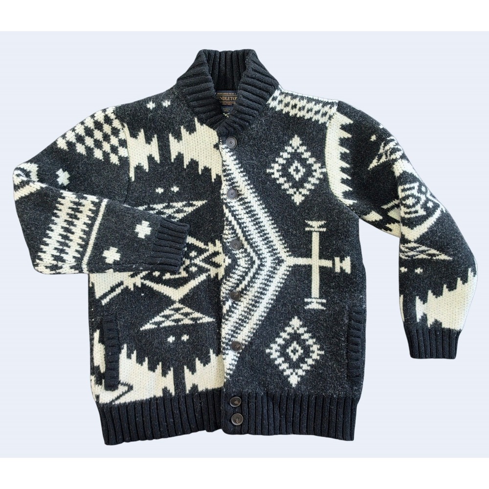 Pendleton Cabincore Southwestern Shawl Collar Cardigan Sweater S Wool Black